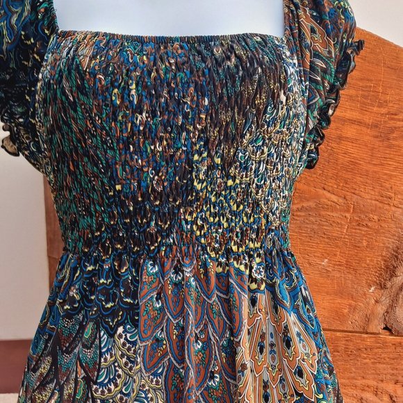 HYPNOTIC Boob Tube Dress Elasticated Maxi Dress Peacock Pattern - Picture 2 of 11